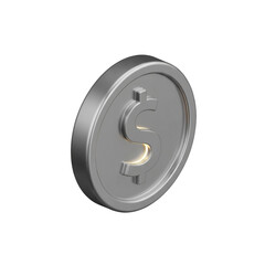 Obraz premium 3D dollar coin money icon with gold glow PNG, isolated on transparent