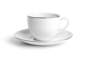 Obraz premium White ceramic teacup and saucer with silver rim