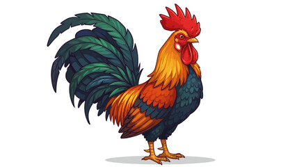 Fototapeta premium Vibrant Rooster with Colorful Feathered Crest and Tail.