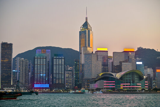 Night view of Victoria Harbour in the core area of the Hong Kong Special Administrative Region