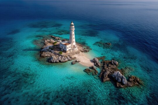 Aerial view of a lighthouse on a small island (2) - Powered by Adobe