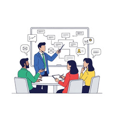 A team of professionals collaborating during a business meeting, discussing a project plan.