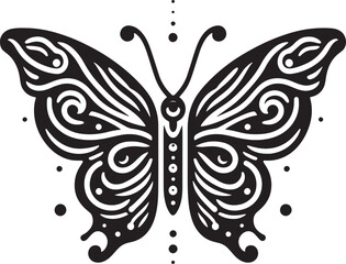 Butterfly and computer mouse. Black and white vector illustration.