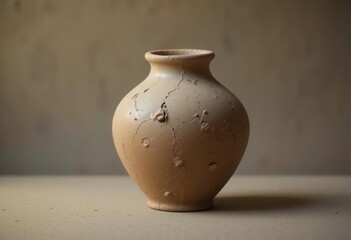 Unfired Clay Vessel  Hand Formed Pottery, Imperfect Shape, Warm Sepia Tones, Studio Setting