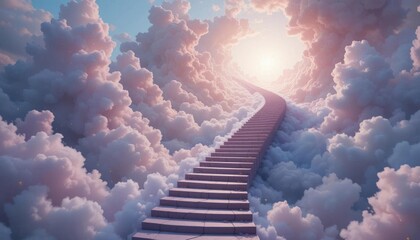 Imaginary Path  The Stairway to the Soul, A Dreamlike Staircase Floating In A Cloud Filled Sky Above