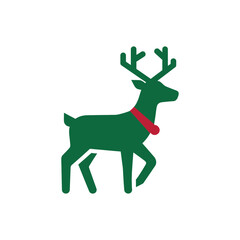 Green Reindeer with Red Collar Christmas Icon holiday animal vector illustration design symbol winter season festive