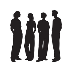 Minimalist black silhouette group of four people standing together in harmony.