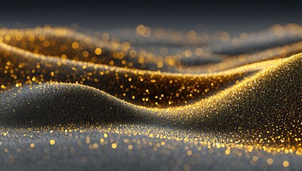 Abstract gold glitter waves on dark grey surface