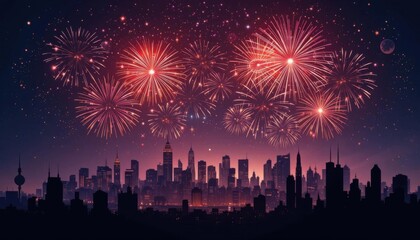 Cityscape Fireworks  Urban, Silhouette, Celebration, Clip Art, City, Festive, Skyline