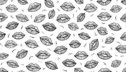 Repeating pattern of hand-drawn lips