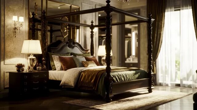 Luxurious bedroom with four-poster bed