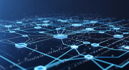 Virtual Cyber Network Background With Neon Glowing Nodes