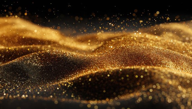 Abstract gold glitter waves on a dark background (1)