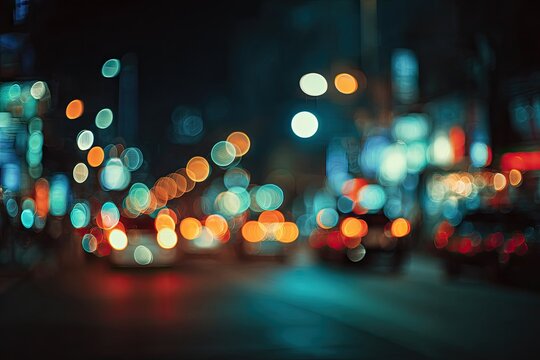 Blurred night city lights bokeh - Powered by Adobe