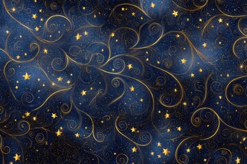 Night sky swirls with gold stars