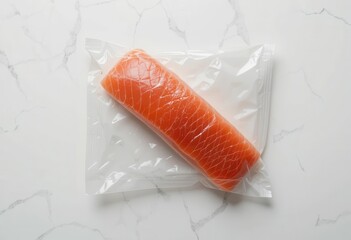 Elegant Salmon Packaging Still Life   Top Down View   White Background   Understated   Focusing on Quality and Presentation