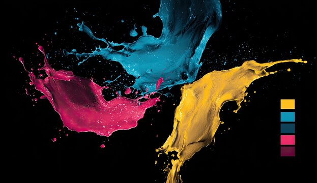 Vibrant color splashes on a black background