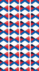 Repeating pattern of blue and red bow tie shapes in a grid.