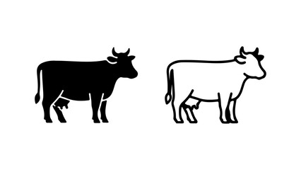 Two distinct cow icons one solid black and one outlined representing dairy and livestock.