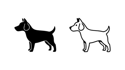 Two dog silhouettes one solid black and one outlined standing side by side.