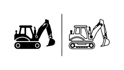 Naklejka premium Two excavator icons one solid black and one outline illustration.