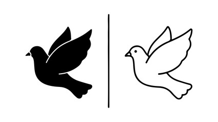 Two flying dove icons one solid black and one outline symbolizing peace and freedom.