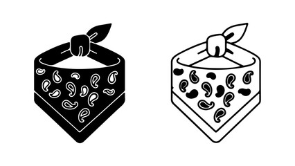 Two folded paisley bandana illustrations in silhouette and outline style.