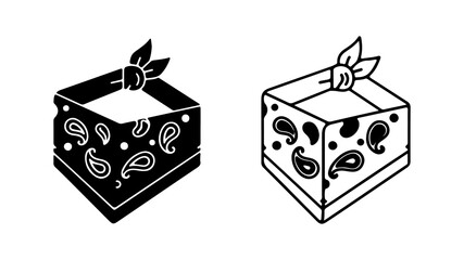 Two Folded Bandana Illustrations with Paisley Pattern.