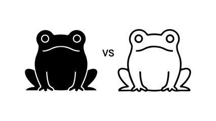 Two Frogs Comparison Solid Black vs Outline Illustration.
