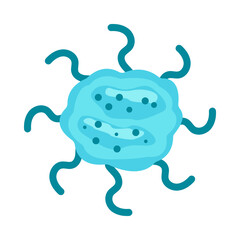 Abstract illustration of a blue cell with wavy structures, depicting cellular processes and life
