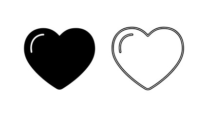 Two hearts one solid black and one outline on white background.