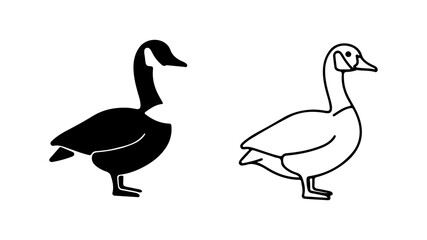 Two Illustrations of a Canada Goose One Solid Black One Outline.
