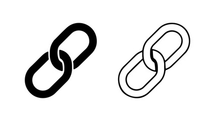 Two linked chain icons one black one white isolated on white background.