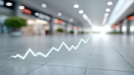 Abstract Stock Market Graph Glowing in Blue Neon Over Tiled Floor in Bright Modern Interior
