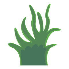 Playful green seaweed character with expressive eyes, surrounded by a vibrant underwater scene