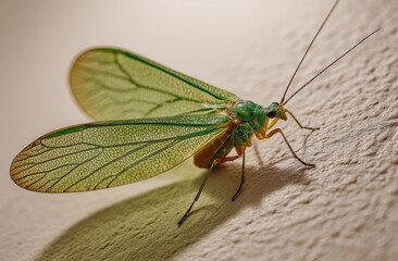 Close-up of a vibrant green insect