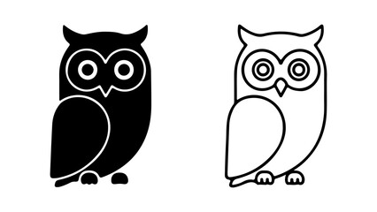 Two owl illustrations in black and white simple and minimalist design.