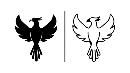 Two Phoenixes Black and White Silhouette Design.
