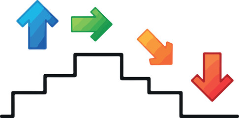 Staircase with arrows indicating direction and movement.