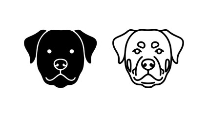 Two Rottweiler Dog Head Icons Simple Black and White.