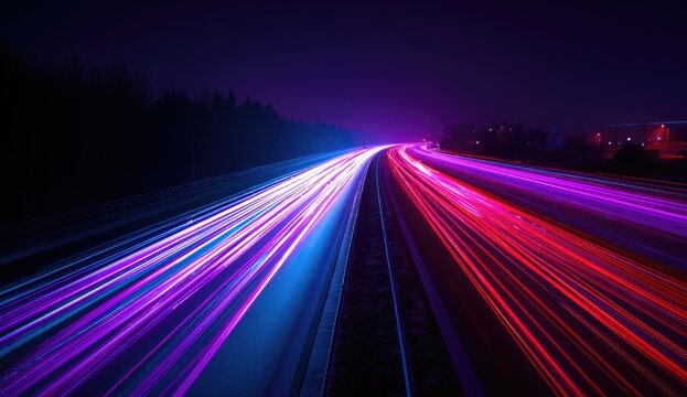 Night highway streaks of light