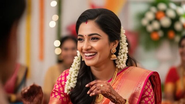 Joyful Moments of an Indian Bride During the Pre-Wedding Celebrations with Mehndi Art