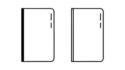 Two simple notebook outlines with rounded corners and dashed lines.