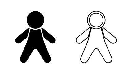 Two simple stick figure silhouettes one black one white standing upright representing people.