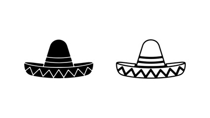 Two Sombrero Hats One Black One White Outline.