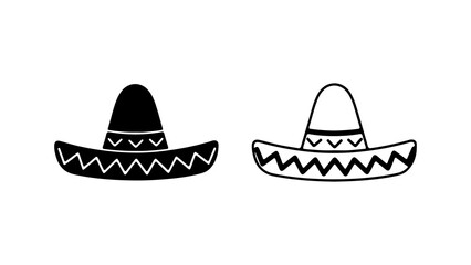 Two Sombrero Hats One Black One White Outline Mexican Fiesta.