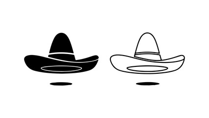 Two Sombrero Hats One Solid Black One Outline Style.
