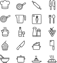  A comprehensive set of 20 minimalist line art icons for cooking and kitchen essentials