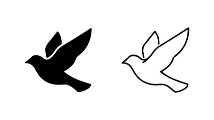 Two stylized bird silhouettes one black solid one white outline conveying peace and freedom.