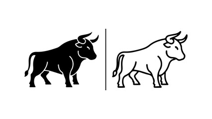 Two stylized bull illustrations one solid black and one outline standing side by side.
